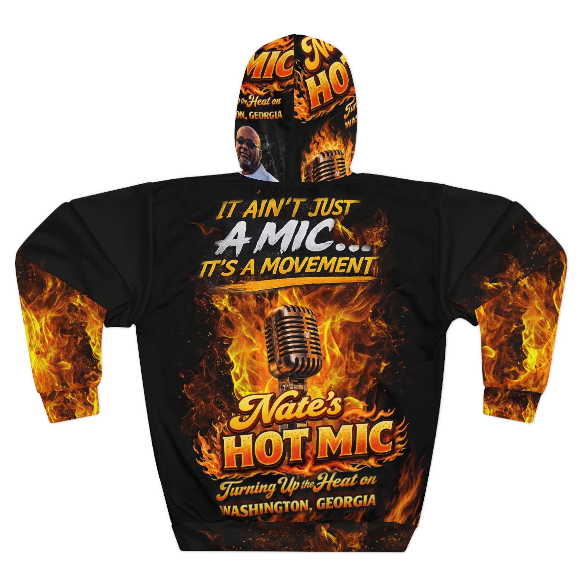 Hoodie — Nate's Hot Mic Flame Logo Pullover ("It Ain't Just a Mic, It's a Movement")